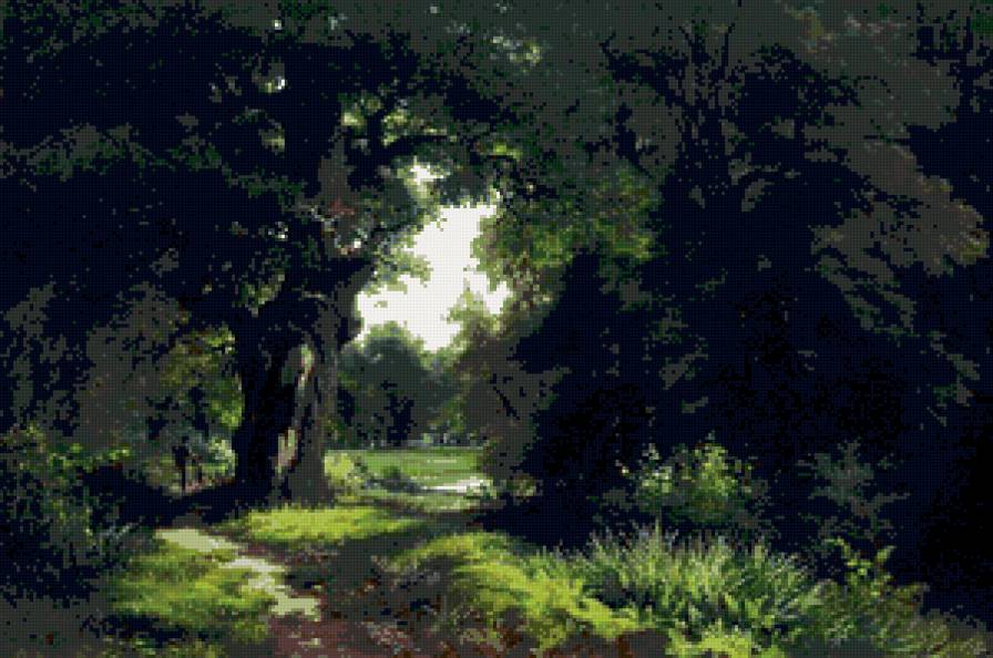 лесная тропа - деревья, пейзаж, картина, лес, лето - предпросмотр