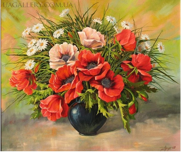 Маки в вазе,ромашки - оригинал