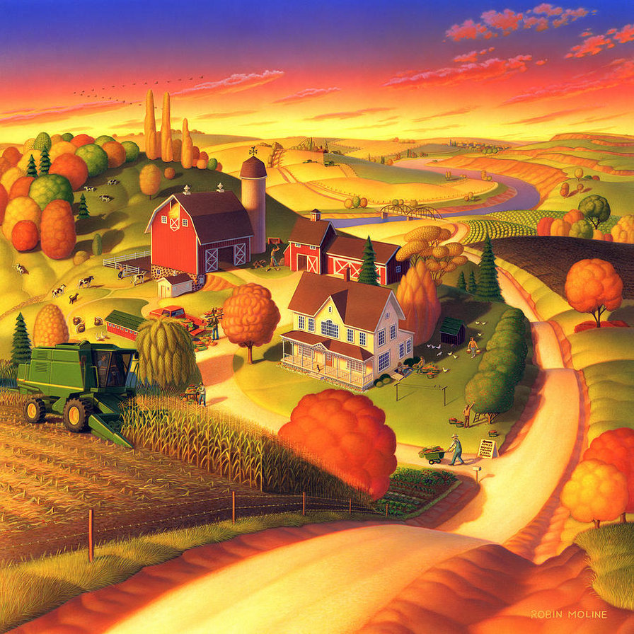 Autumn on the farm - восень, ферма, художник robin moline - оригинал