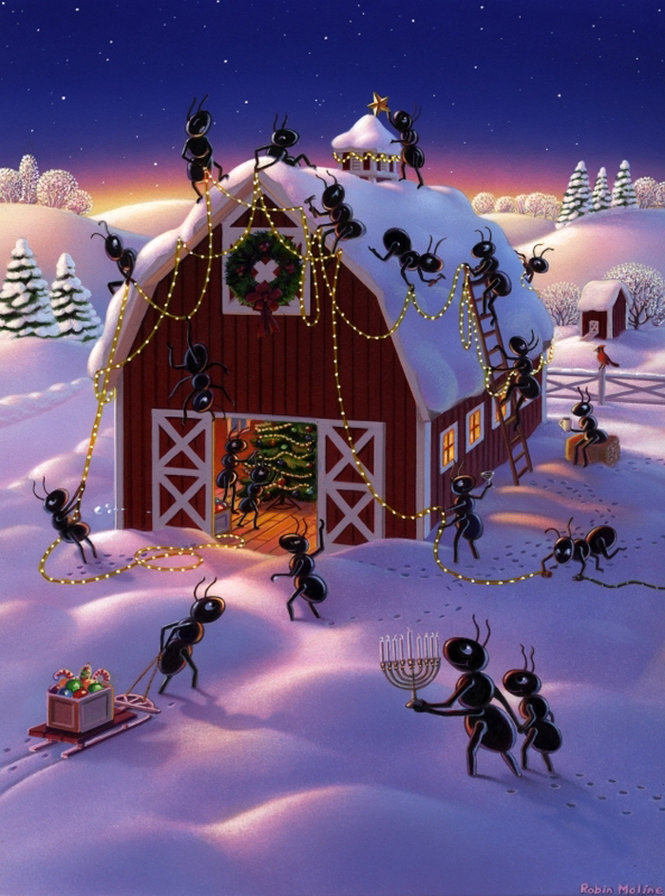 Christmas Decorator Ants - зима, рождество, художник robin moline - оригинал