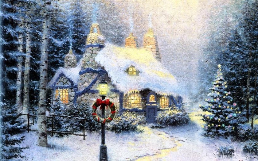 Новогодний дом - зима, лес, пейзаж, дом, новый год, деревья - оригинал