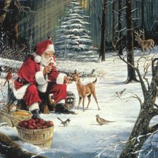 Схема вышивки «Дед Мороз в лесу»