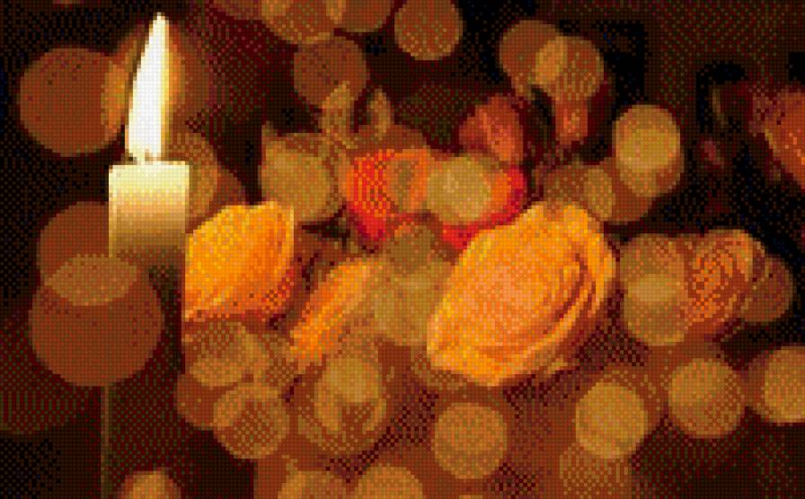 Розы и свеча - розы, огонь, цветы, свеча - предпросмотр