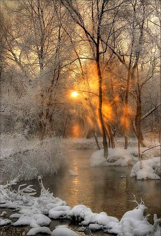 зимний закат - пейзаж - оригинал