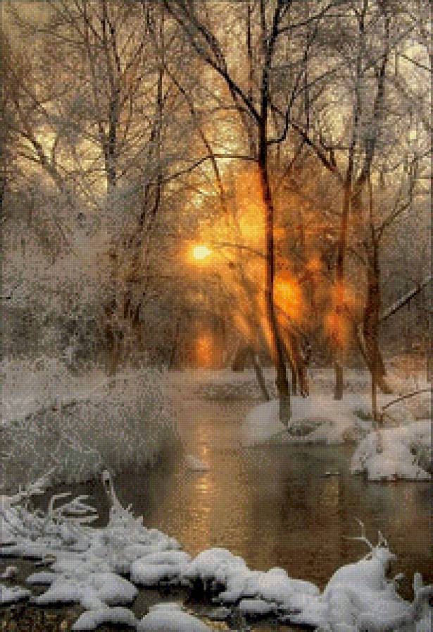 зимний закат - пейзаж - предпросмотр