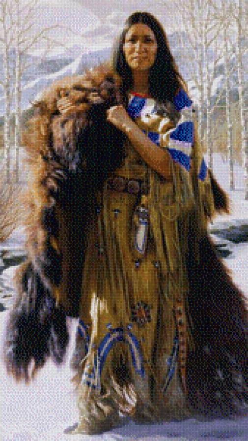 Индианка со шкурой буйвола - индейцы, индианка - предпросмотр