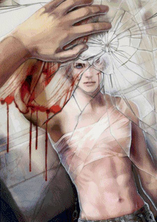 зеркало - аниме, кровь, мужчина, отражение - предпросмотр