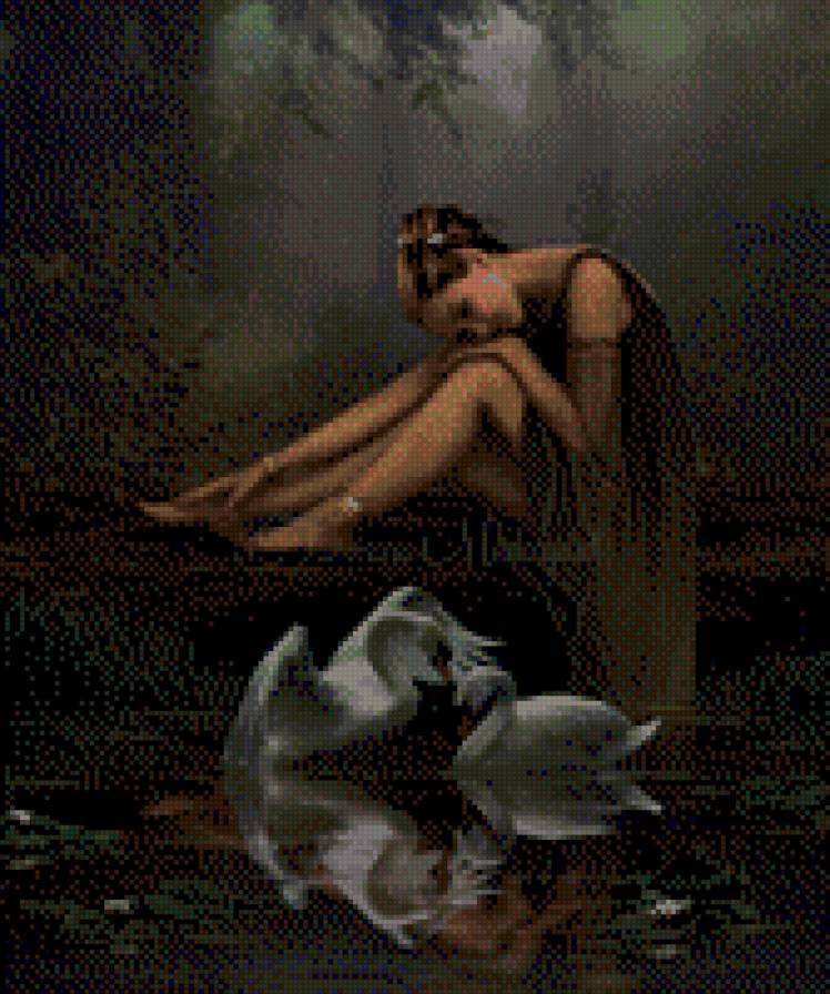 лебеди - лебеди, природа, девушка, пейзаж - предпросмотр