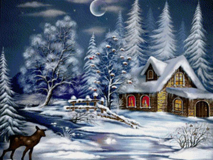 серия "зима" - пейзаж.деревня.дом.зима.речка - предпросмотр