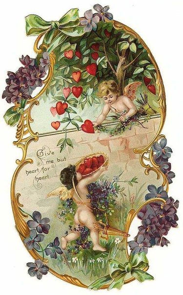 Сад - открытка, ангелы, панно, ретро, романтика - оригинал