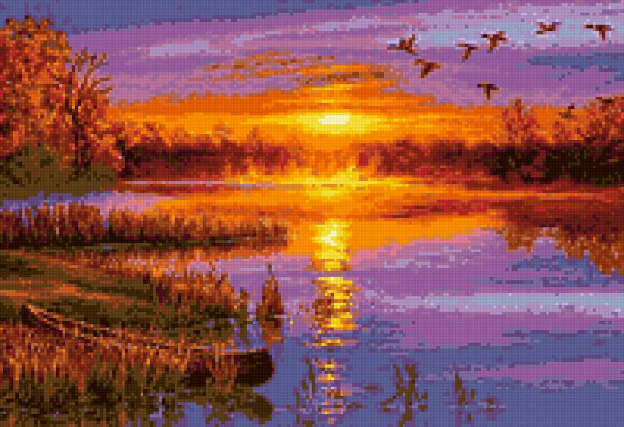 Закат на реке. - закат, пейзаж., вода - предпросмотр