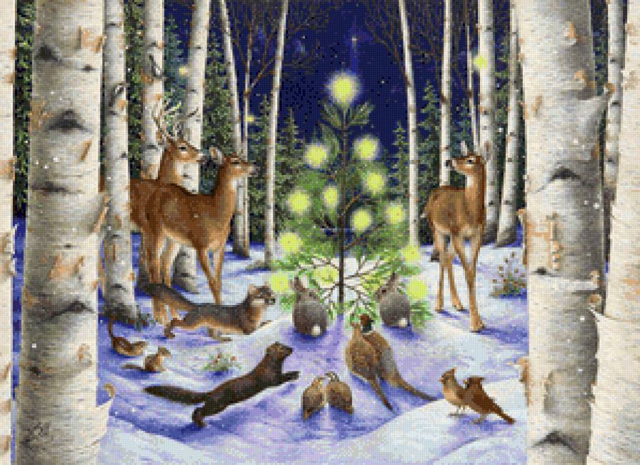 В ожидании чуда - новый год, лесные обитатели, сказка, зимний лес - предпросмотр