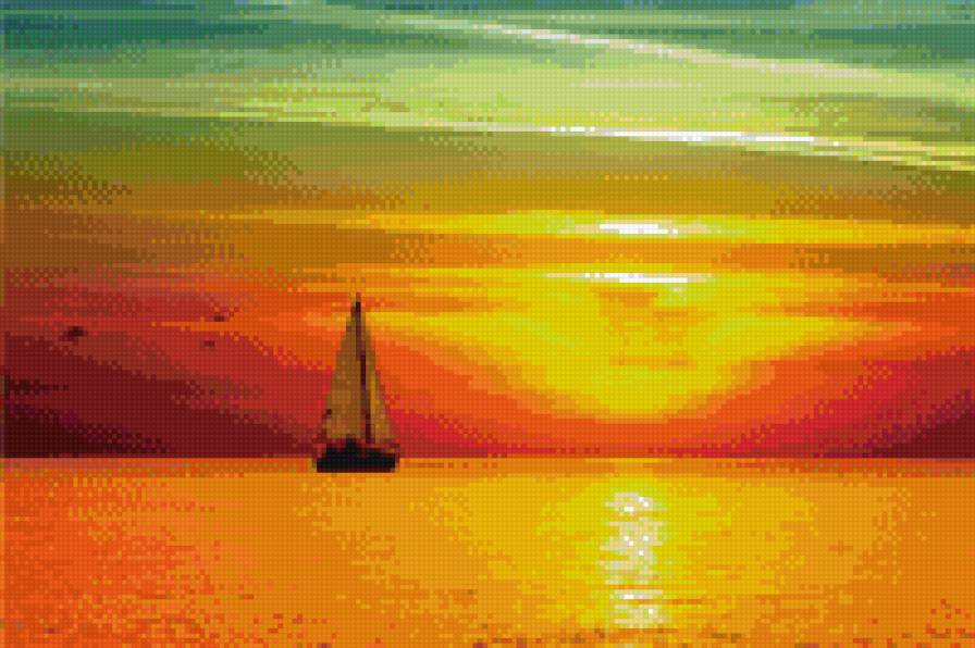 закат над морем - море, закат, парусник - предпросмотр