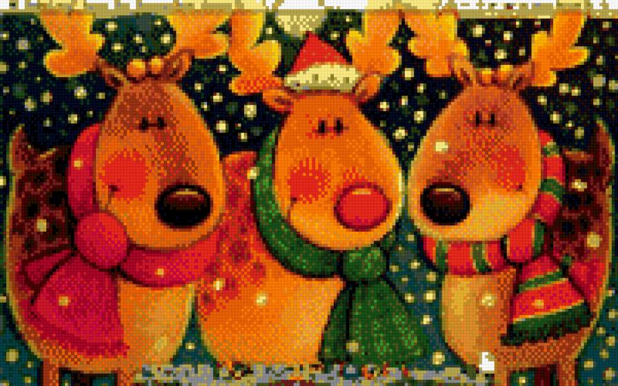 олени Санты - зима, рождество, олени, новый год - предпросмотр