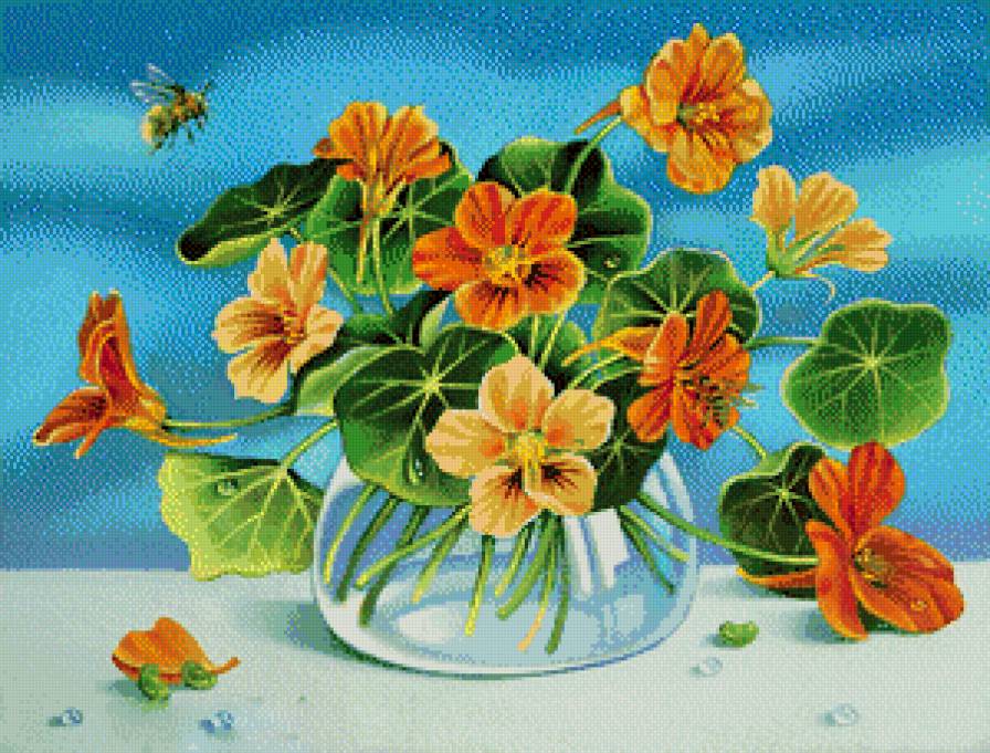 букетик - букет, цветы, ваза, натюрморт, картина - предпросмотр