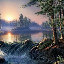 ночной водопад