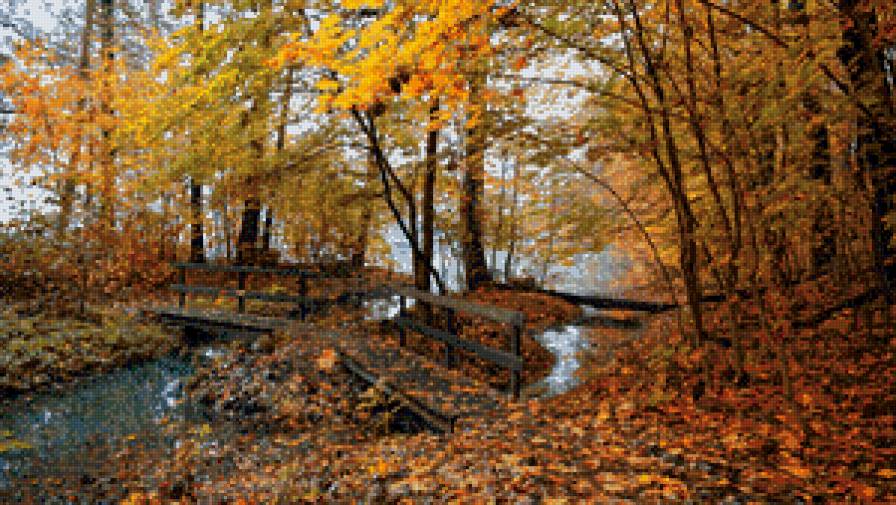 осень в заброшенном парке - парк, осень, времена года, мост, река, туман, природа, пейзаж - предпросмотр