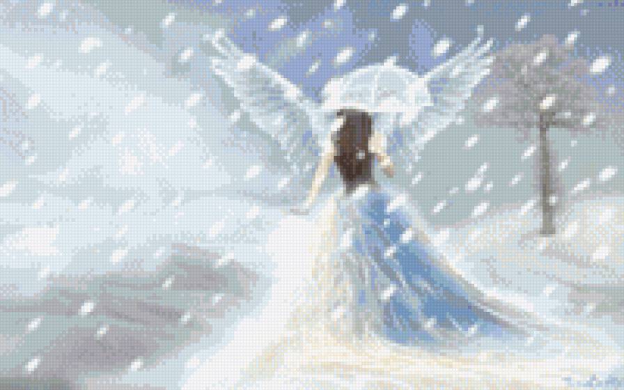 зимний ангел - зима, девушка, снег, ангел - предпросмотр