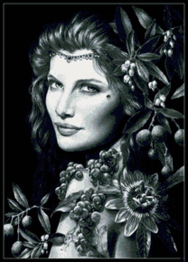 черно белое - черный фон, картина, девушка, монохром - предпросмотр