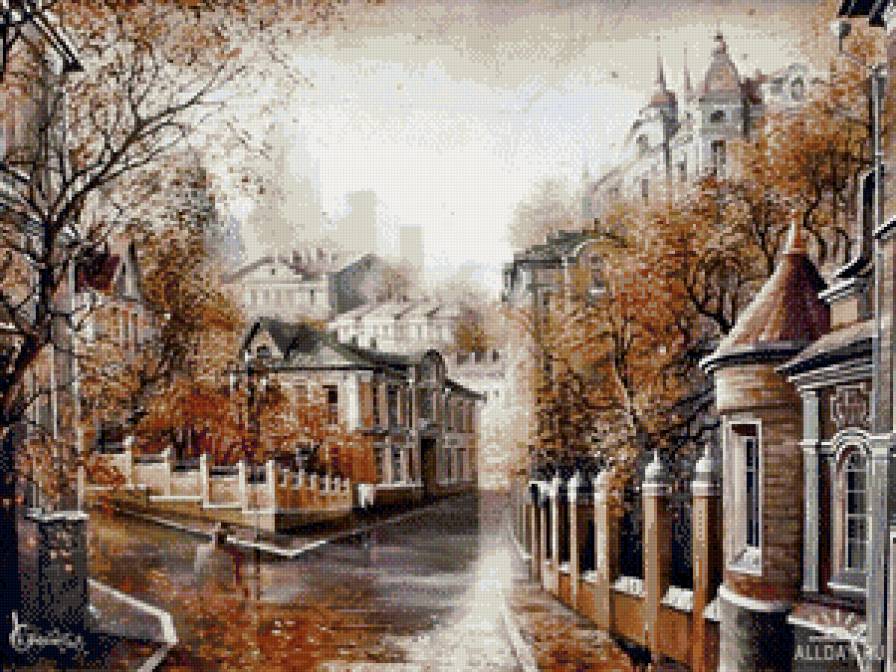 городской пейзаж - город, пейзаж, картина - предпросмотр