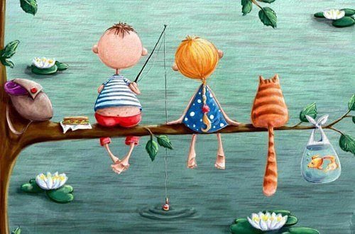 10 - детская, кот, рыбалка, озеро - оригинал