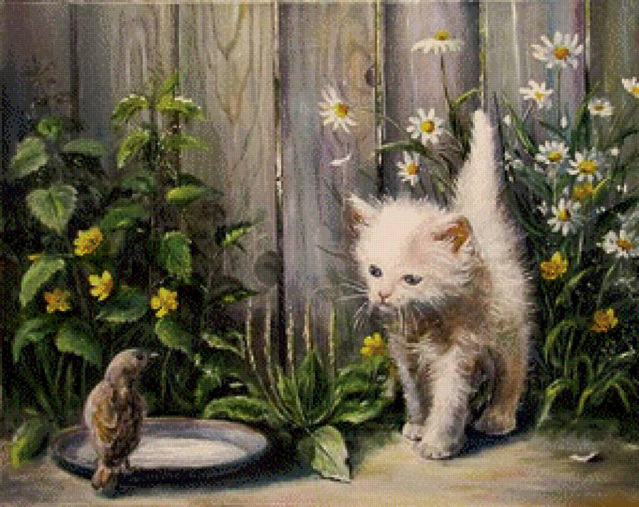 котенок и воробей - предпросмотр