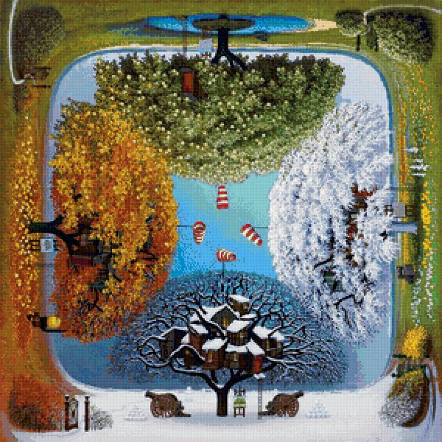 4 сезона - природа, картина, пейзаж - предпросмотр