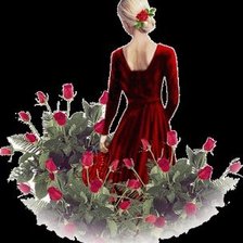 Схема вышивки «dama en rojo sobre rosas rojas»