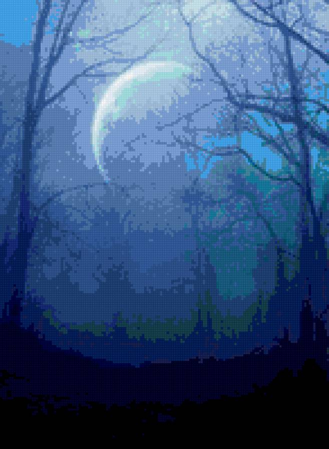 Луна - лес, ночь, луна - предпросмотр