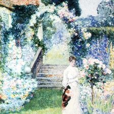 Оригинал схемы вышивки «David Woodlock-TendingThe Roses In A Cheshire Garden» (№809787)