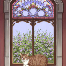Схема вышивки «gato en la ventana vidriada»