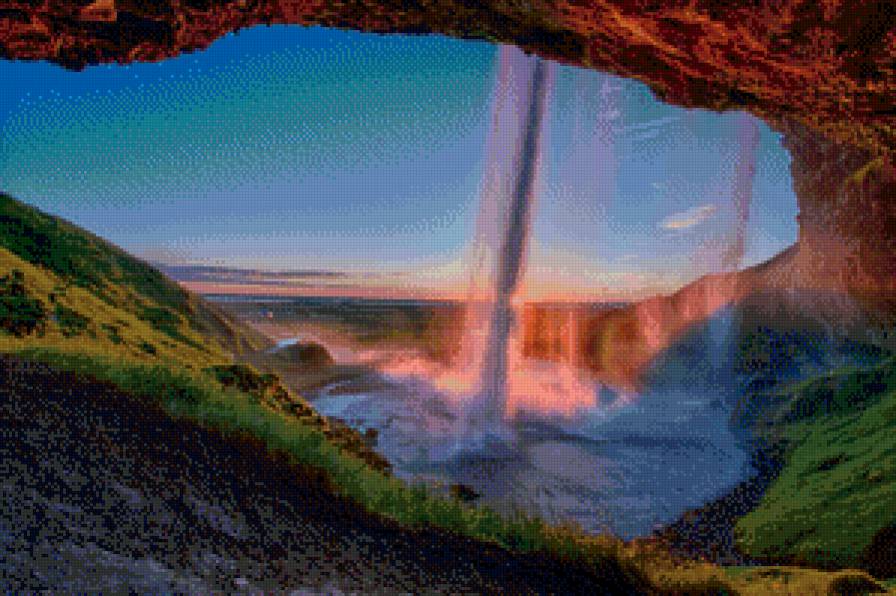 Водопад в Исландии - водопад, пейзаж, закат - предпросмотр