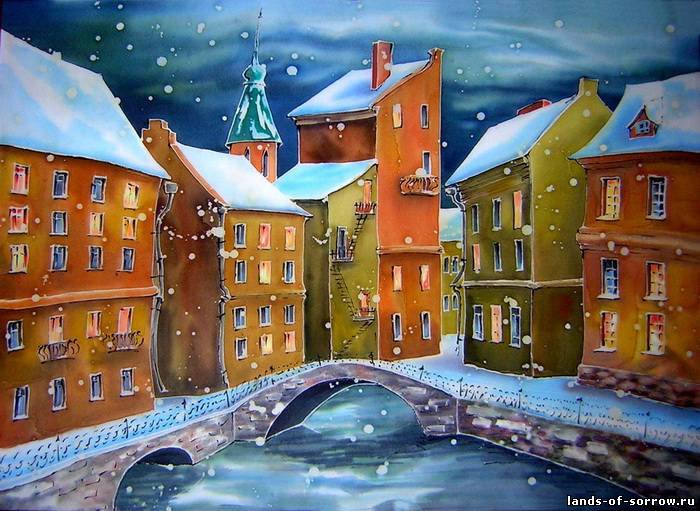 ночная улица - дома, зима, пейзаж - оригинал