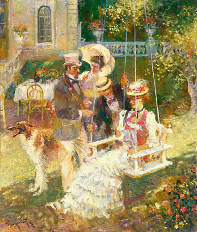 СЕРИЯ "ДВОРЯНСКАЯ УСАДЬБА". КАЧЕЛИ - господа, собаки, сад, дамы, качели, лето, усадьба - оригинал