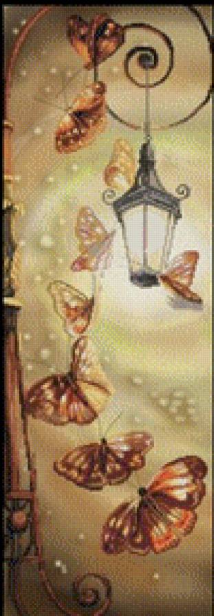 бабочки и фонарь - бабочки, романтика, фонарь, лето - предпросмотр