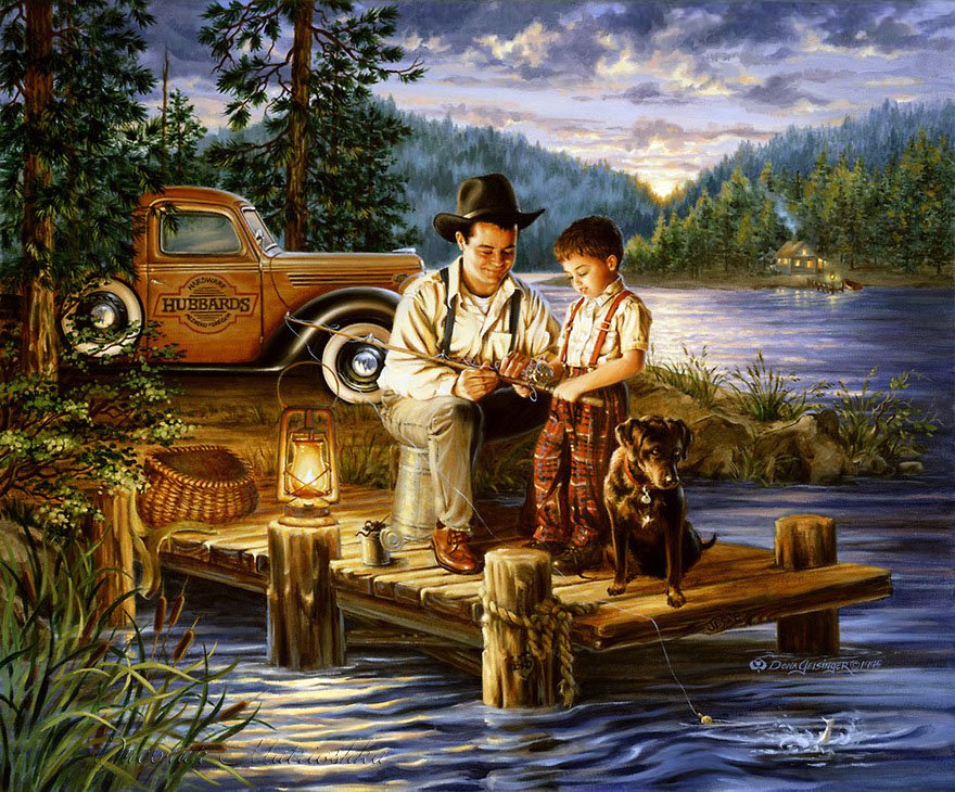 на рыбалке - природа, люди - оригинал