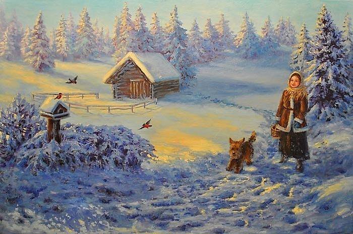 зимняя сказка - в лесу, прогулка, дом, природа, девушка - оригинал