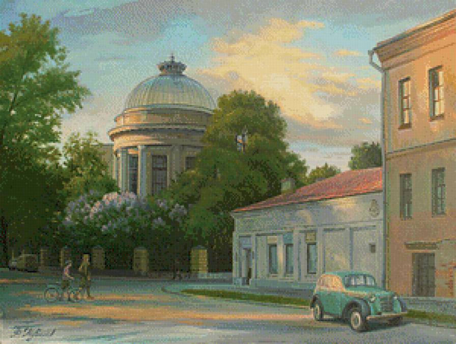 ретро город - живопись, город, ретро, лето, пейзаж - предпросмотр