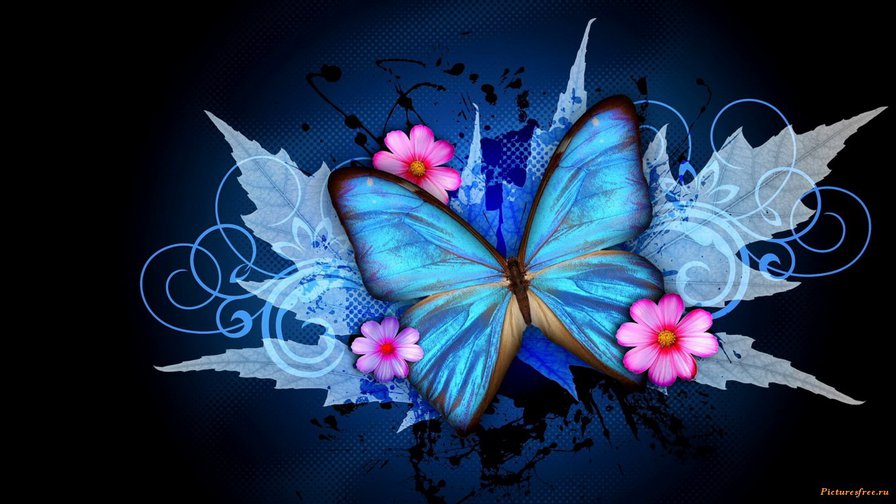 бабочка и цветы - арт, цветок, бабочка - оригинал