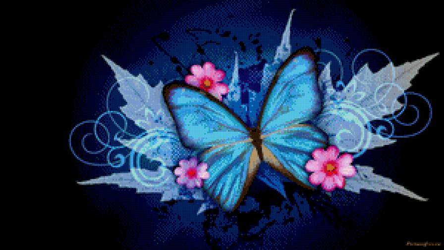 бабочка и цветы - арт, бабочка, цветок - предпросмотр