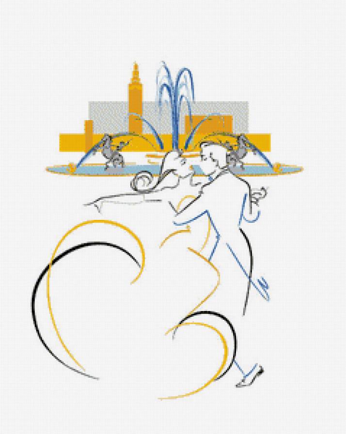 танец у фонтана - фонтан, любовь, монохром, город, пара, танец, страсть - предпросмотр