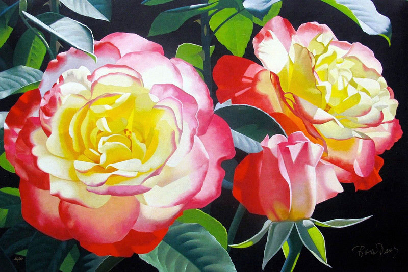 чайные розы - живопись, пара, цветы, роза - оригинал