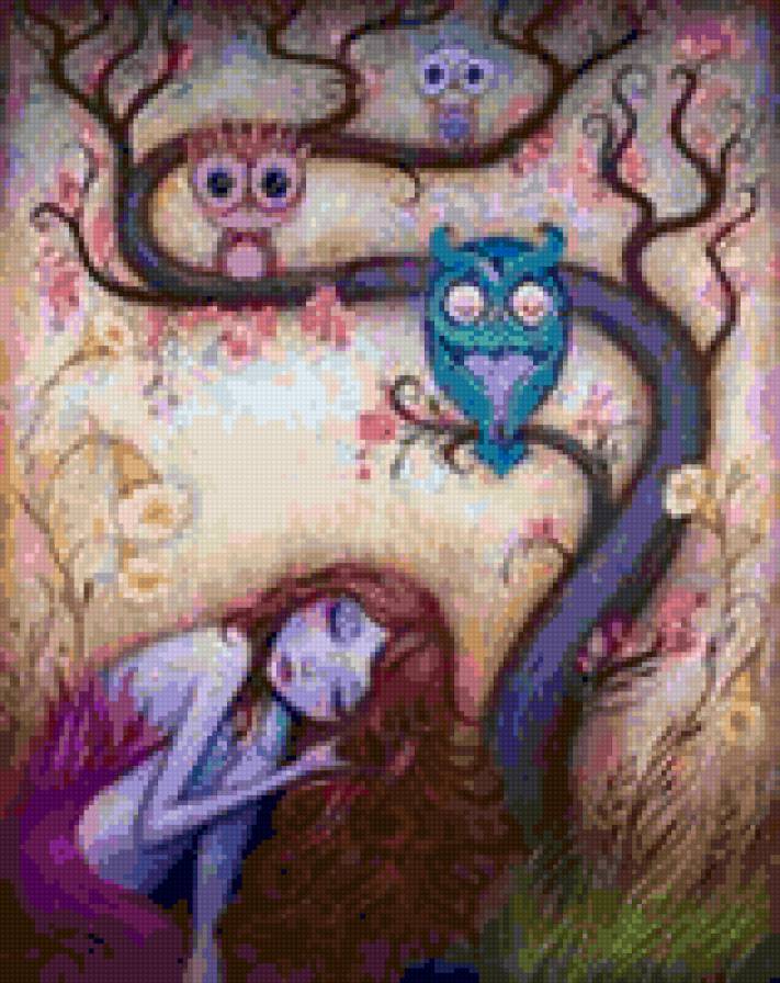 Дремота - девушка, сова, ночь - предпросмотр