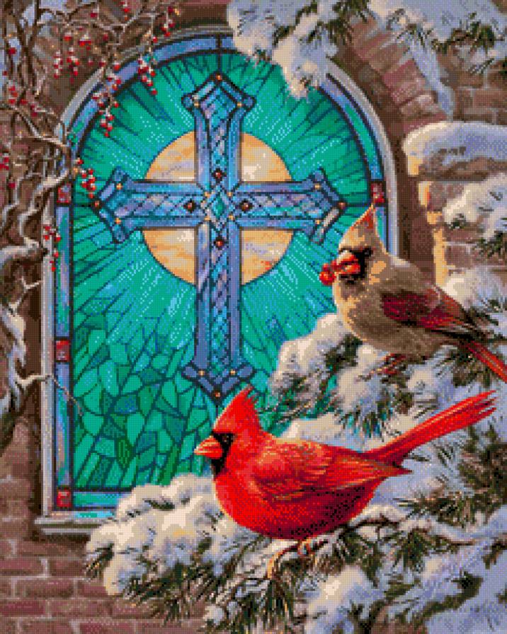 Новогоднее-2 - птицы, окно, снег, праздник - предпросмотр