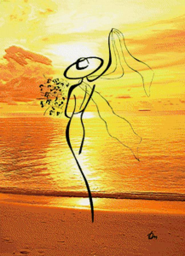 девушка у моря - рисунок, море, графика, закат, арт, девушка - предпросмотр