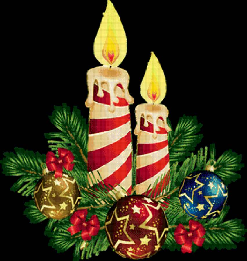 новогодняя - елка, игрушки, свеча - предпросмотр