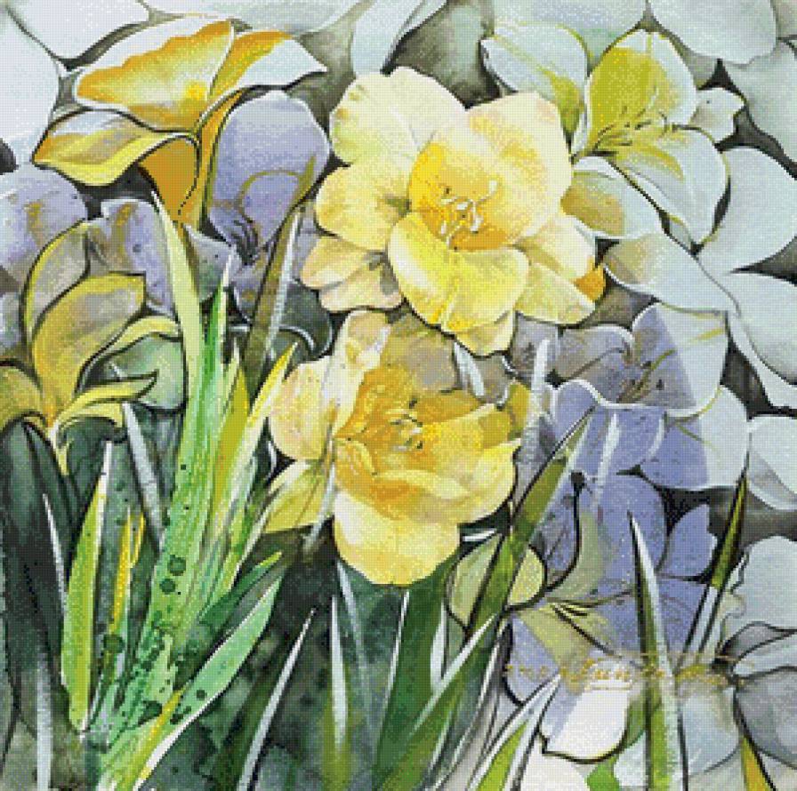 жёлтые цветы - панно, акварель, подушка, цветок, живопись - предпросмотр