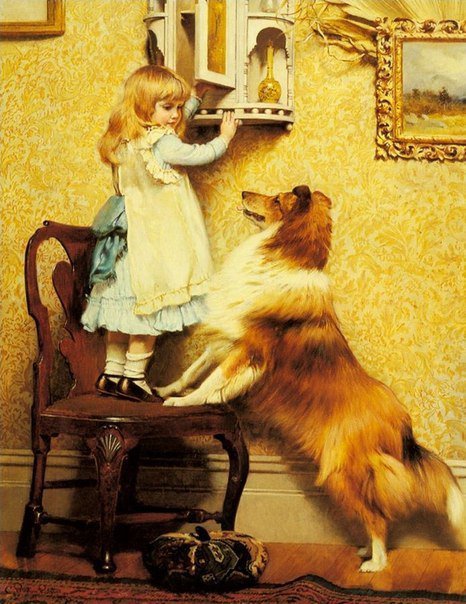 девочка и собака - девочка, собака, животные, живопись, ребенок - оригинал