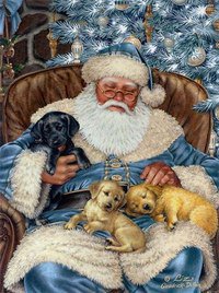 отдых Санты - щенки, санта, новый год, рождество, зима - оригинал