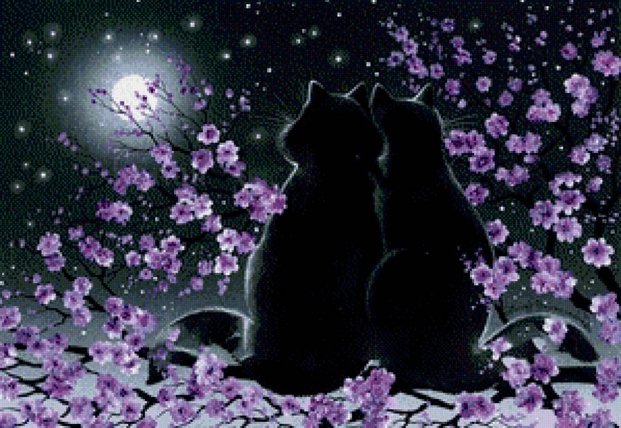 кошки - луна, кошки, ночь - предпросмотр